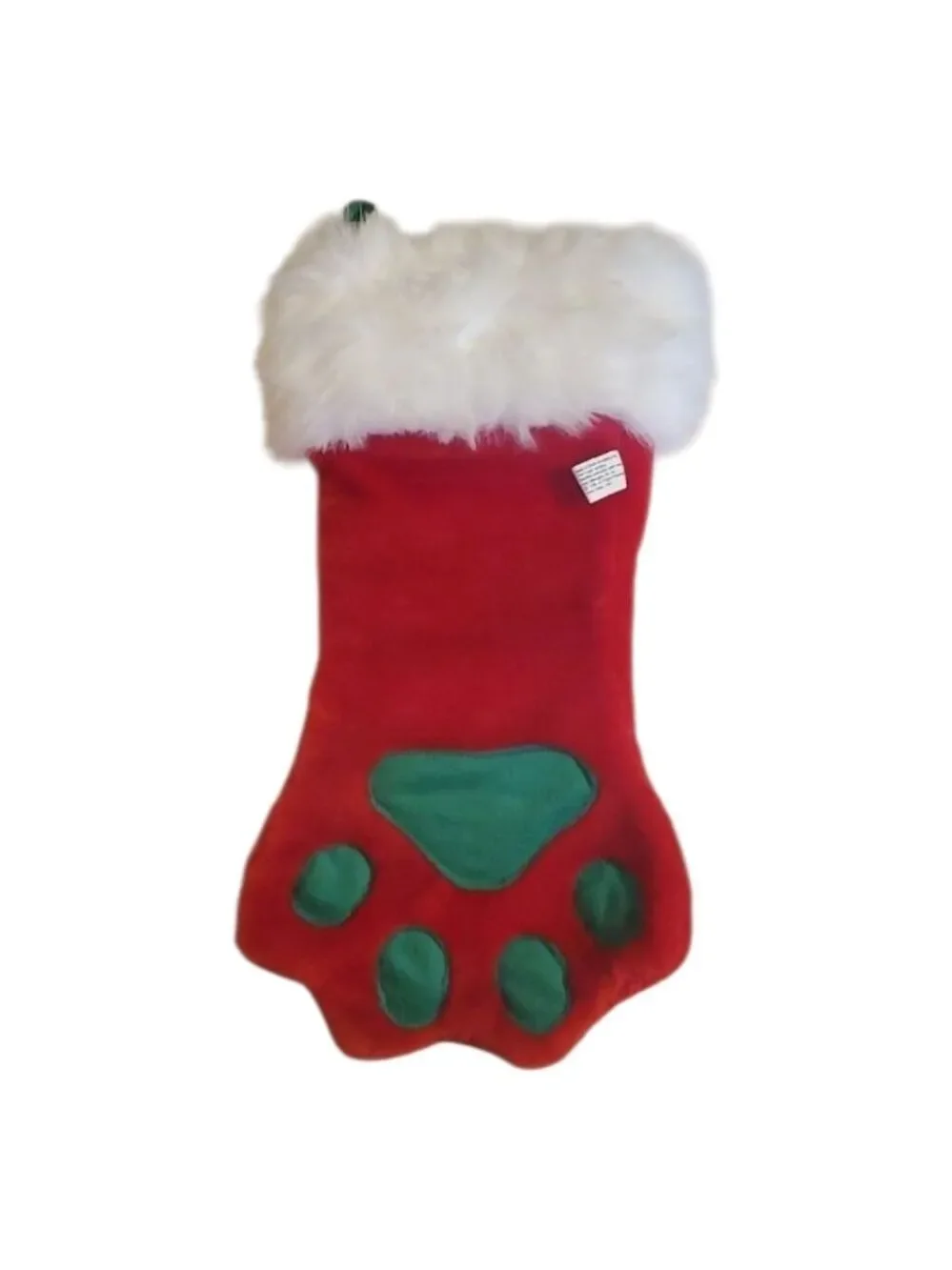 Dog Christmas stocking Plush Pet Dog Holiday Red Green Faux Fur Paw Shape
